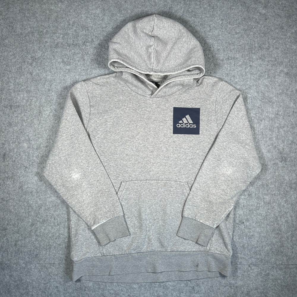 Adidas Hoodie Mens Large Grey Box Logo Pullover Sport Gameday Fleece Casual